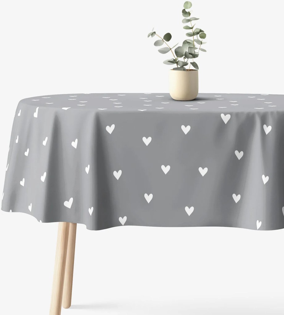 Goldea oválny obrus 100% bavlnené plátno - srdiečka na sivom 140 x 220 cm