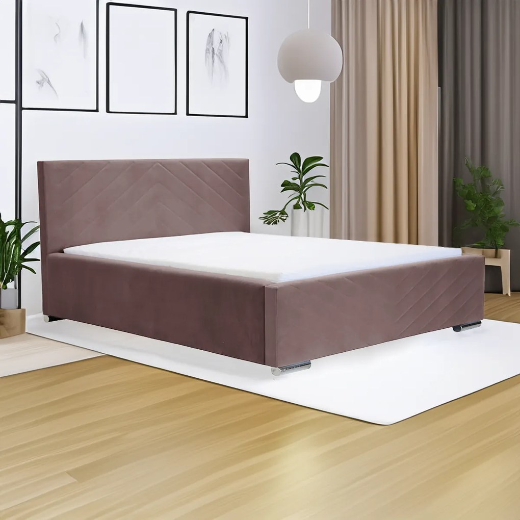 Čalúnená posteľ s úložným priestorom a matracom KOOL 140 x 200 cm Růžový