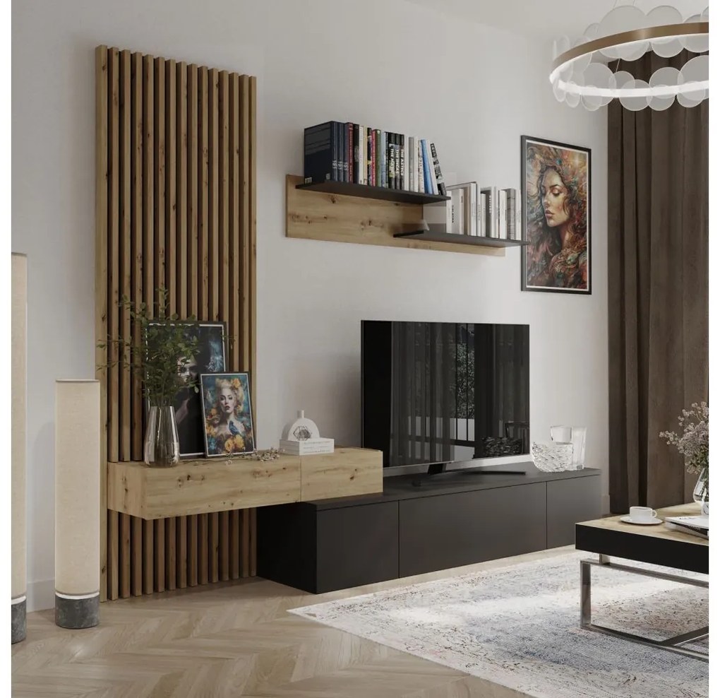 Obývacia stena REBOKA (čierna + dub artisan). Vlastná spoľahlivá doprava až k Vám domov. 1091550