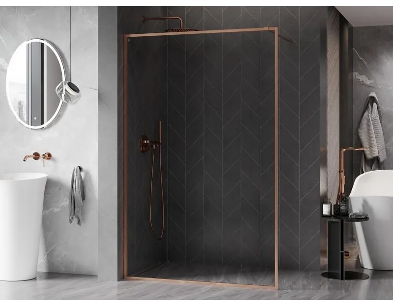 Mexen Kioto-F, sprchová zástena s rámom 80 x 202 cm, 8 mm číre sklo, profil medená matná, 800-080-104-65-00