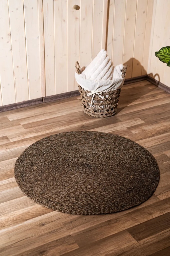 Čierny prírodný okrúhly jutový koberec - 90 cm