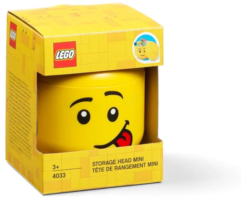 Žltá úložná škatuľa v tvare hlavy LEGO® silly, 10,5 x 10,6 x 12 cm