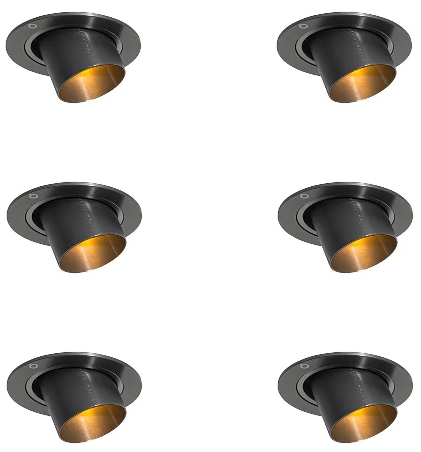 Sada 6 zapustených bodových svetiel Gunmetal GU10 35 mm okrúhle, naklápacie - Installa