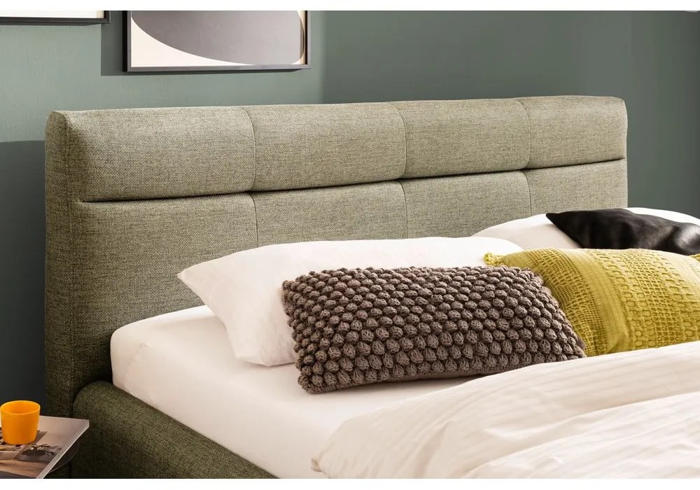 Zelená čalúnená dvojlôžková posteľ s úložným priestorom s roštom 180x200 cm Lotte - Meise Möbel