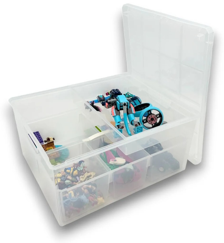 Organizér, úložný box 3v1, multifunkčný LINEA s vekom, transparentný 28 x 35 x 18 cm