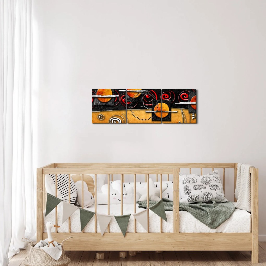 Obraz abstrakcie - Planéty (s hodinami) (90x30 cm)