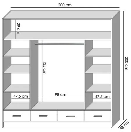 Šatní skriňa so zrkadlom SANNA 200x215 cm dub craft