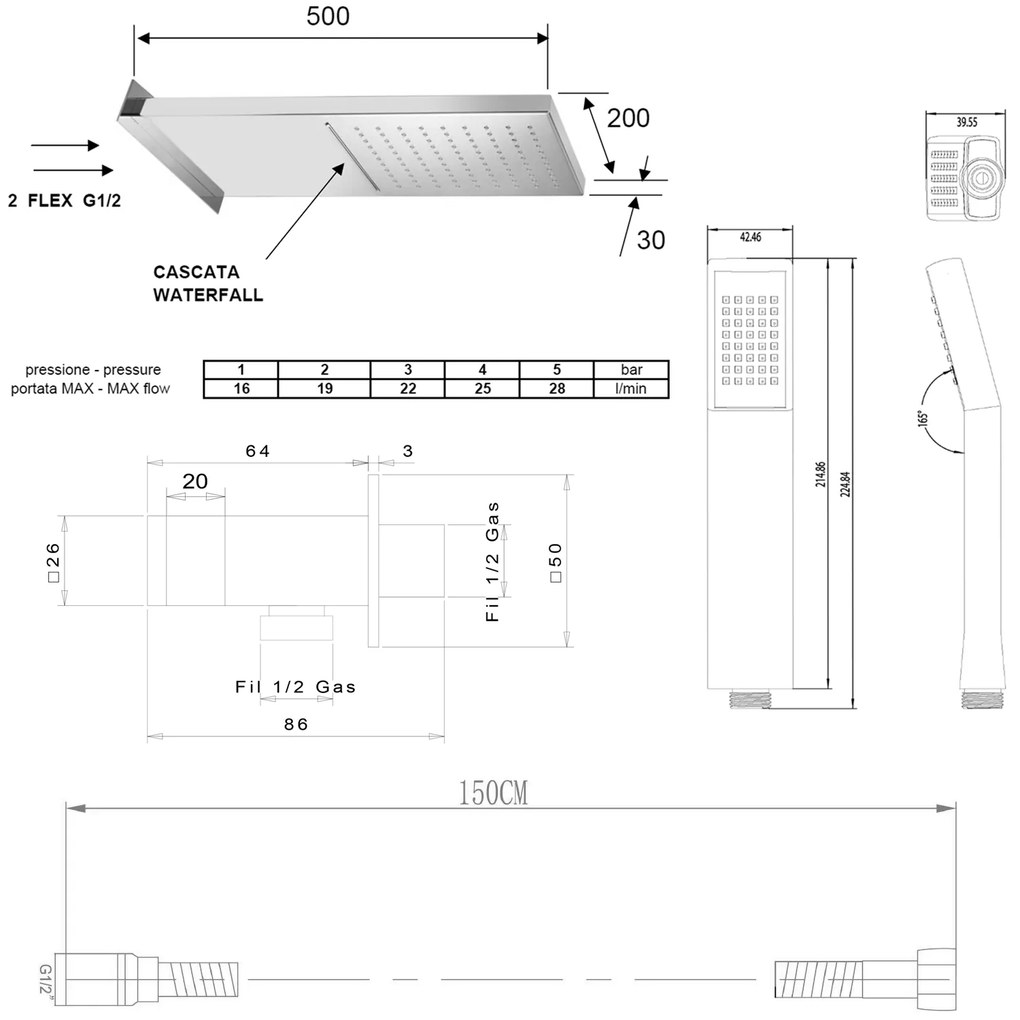 Sapho Sapho, KIMURA podomietkový sprchový set s termostatickou batériou, box, 3 výstupy, chróm, KU383-21