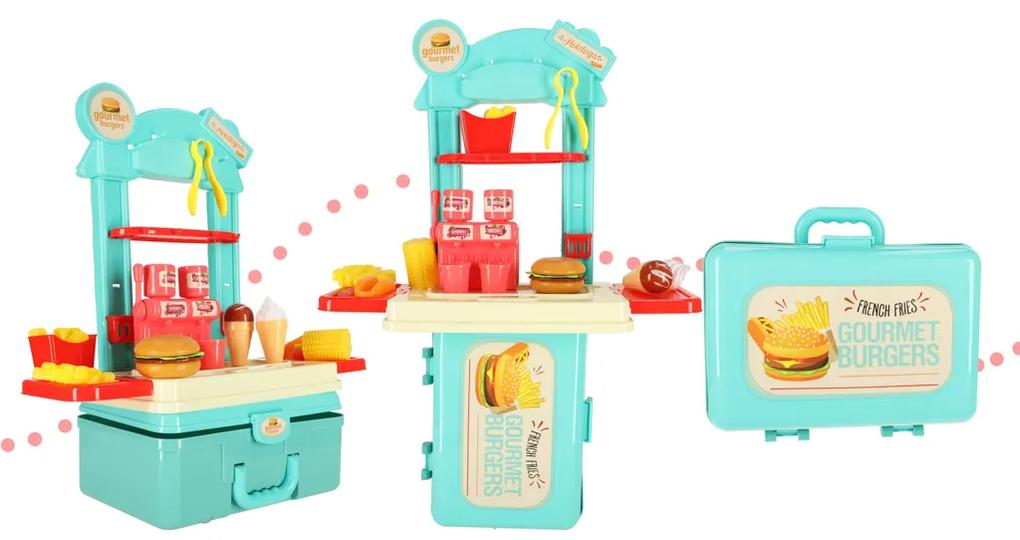 KIK KX4305 Dětská kuchyňka v kufříku fast food hamburgerová sada zmrzlina hranolky 55cm AKCE