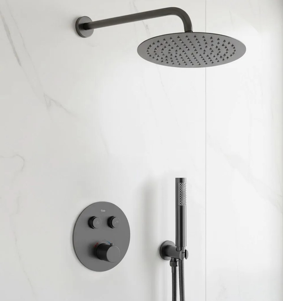 Rea Lungo, termostatický sprchový set pod omietku s dažďovou hlavovou a ručnou sprchou, grafitová matná, REA-P6385