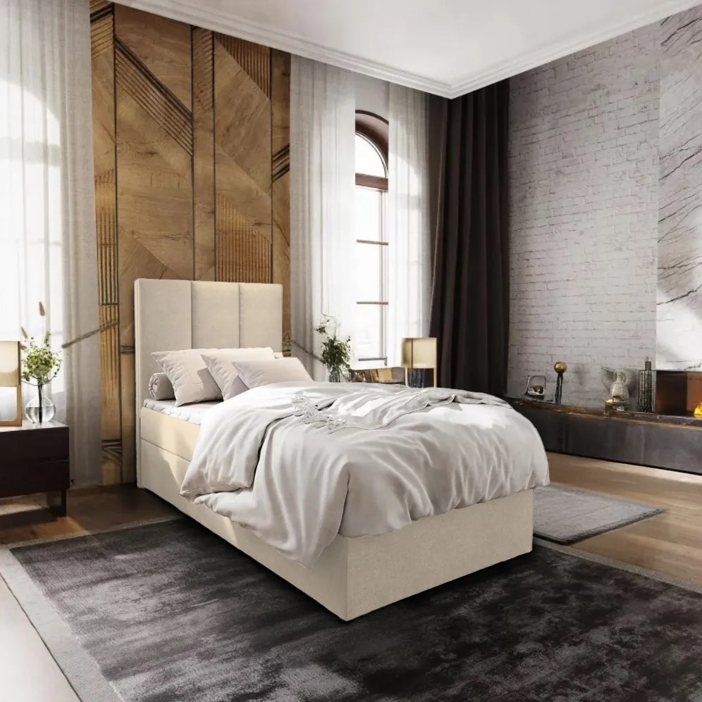 Čalúnená posteľ boxspring MERALIS 80x200 cm béžová Matrac: Matrac Bonell pružinový