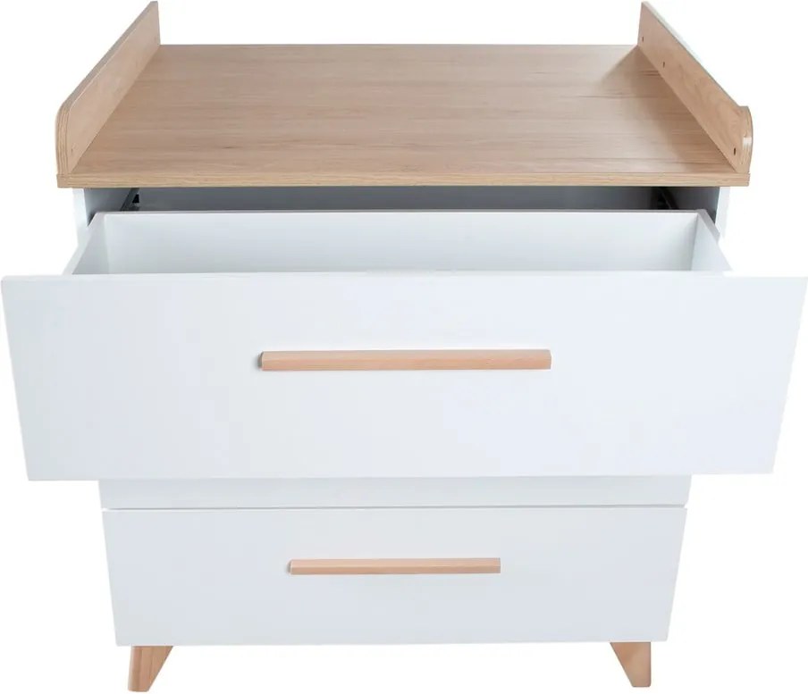 Biela detská komoda s prebaľovacím pultom v dekore duba 88,5x99x76 cm Léon – Roba