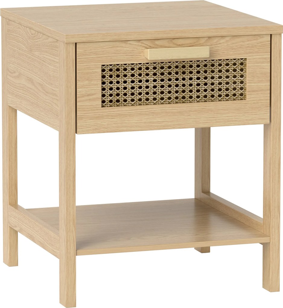 HOMCOM Nočný stolík so zásuvkou a policou, stolík s ratanovým designom pre spálňu a obývací izbu, prírodný 40cm x 40cm x 48.5cm | Aosom