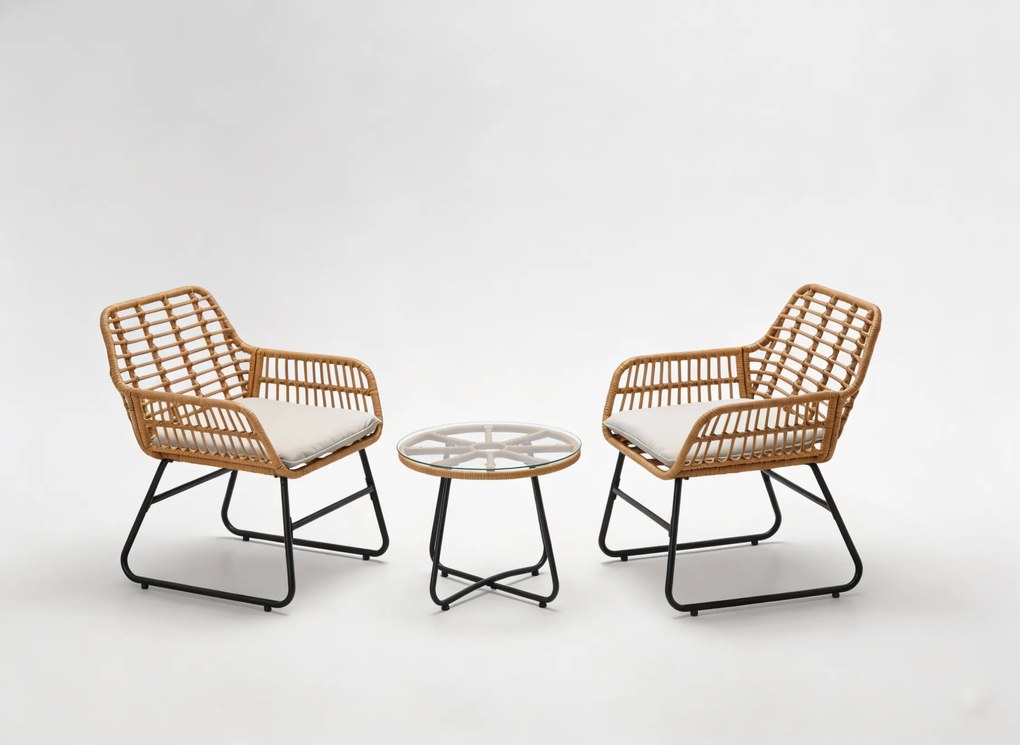 Garden Line ZÁHRADNÝ NÁBYTOK (2 STOLIČKY, STÔL) – HNEDÝ, VANKÚŠE – ŠEDÉ *3408