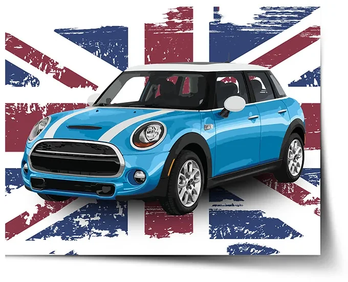 Sablio Plagát Mini sedan Britská vlajka - 60x40 cm