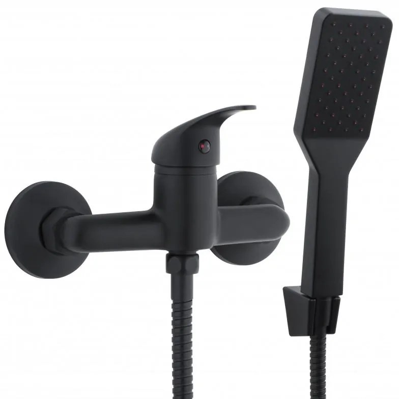 Erga Bahia, nástenná sprchová batéria s ručnou bodovou súpravou, čierna matná, ERG-YKA-BW.BAHIA-BLK