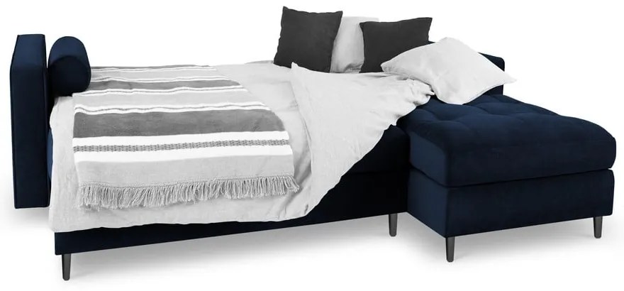 Modrá zamatová rozkladacia rohová pohovka Milo Casa Santo, pravý roh