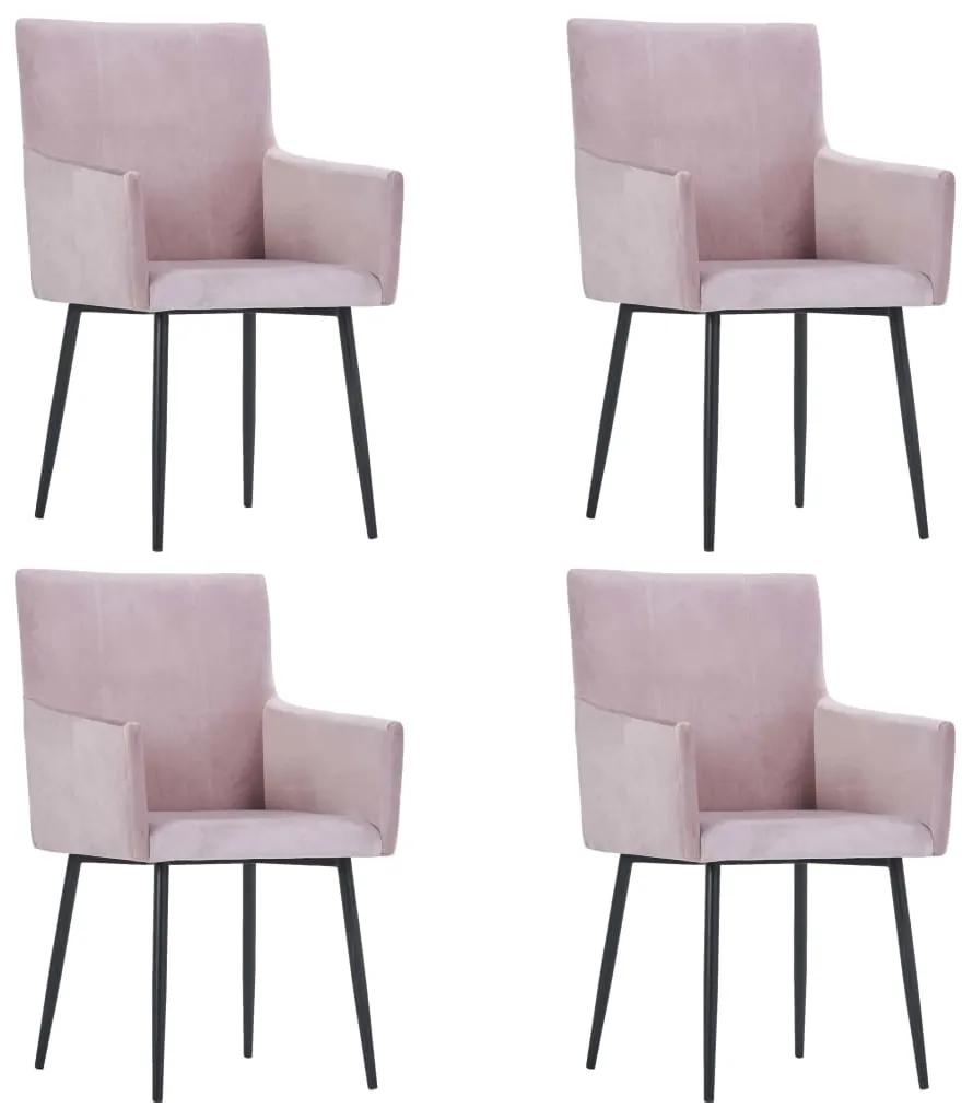 Jedálenské stoličky s opierkami 4 ks ružové zamatové