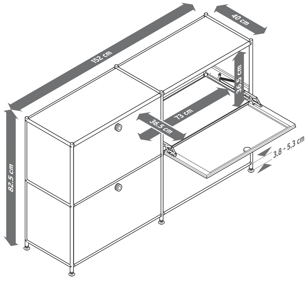 Odkladacia skrinka »CN3« so štyrmi výklopnými doskami, sivá