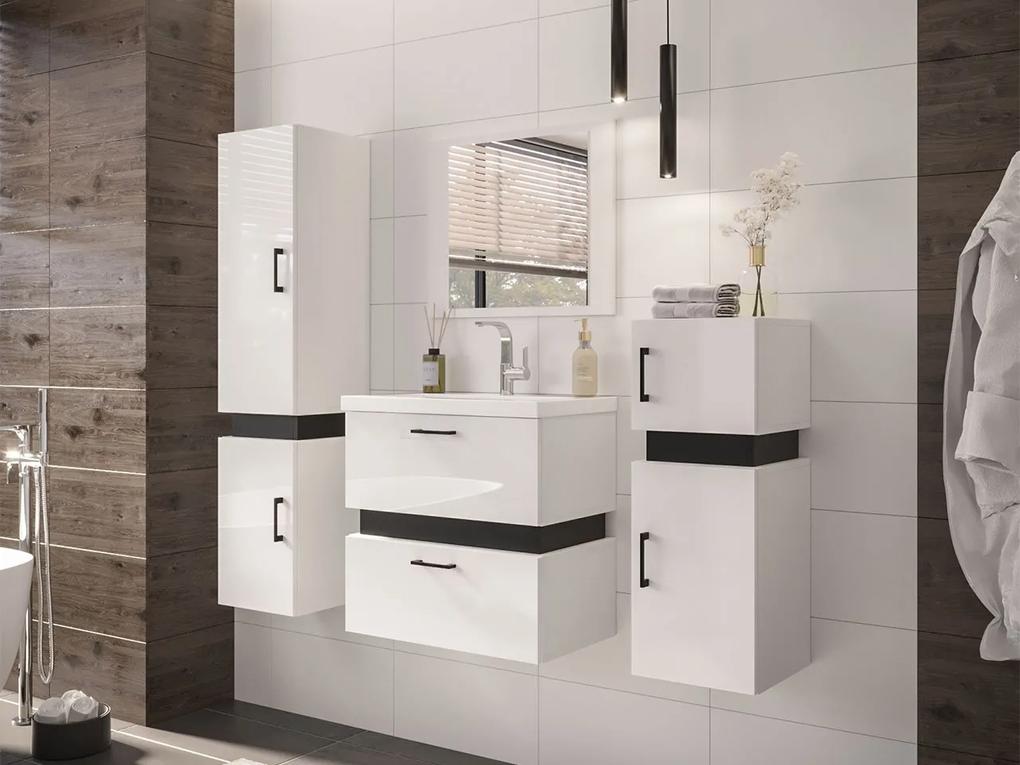 Kúpeľňový nábytok Torvaldi I, Sifón: bez sifónu, Umývadlová batéria: nie, Farby: biela / biela + čierny mat