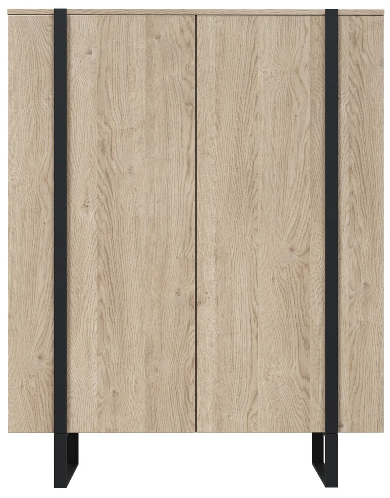 Vysoká komoda Verica 120 cm s dvoma dverami - bisquitový dub / čierne nohy