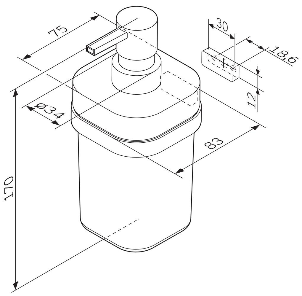 Dávkovač mydla AM.PM Func A8F36900 nástenný, sklo, chróm