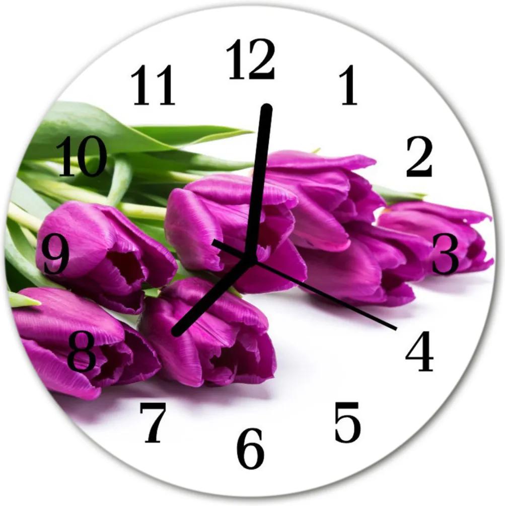 Nástenné sklenené hodiny  tulipány