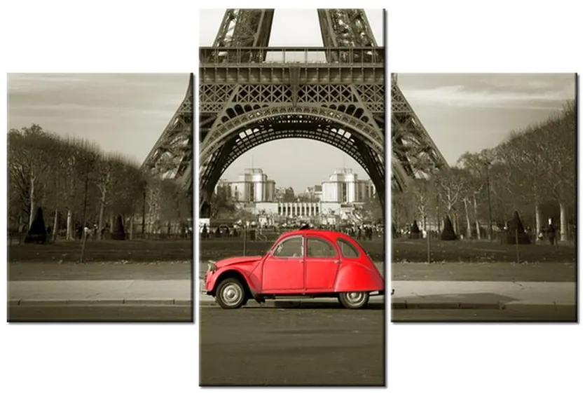 Obraz Eiffelovej veže a červeného auta (90x60 cm)