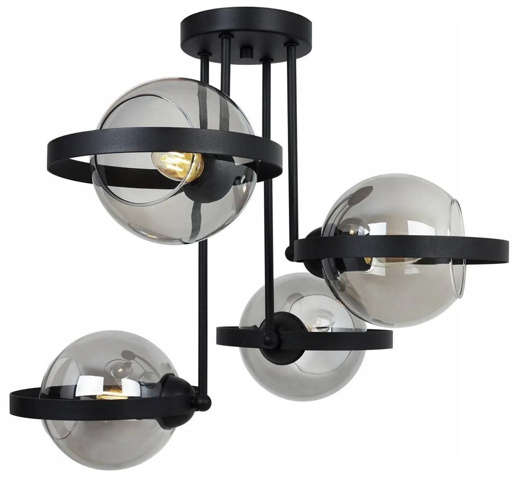 Stropné svietidlo Haga Ring, 4x grafitové sklenené tienidlo (výber z 3 farieb uchytenia)