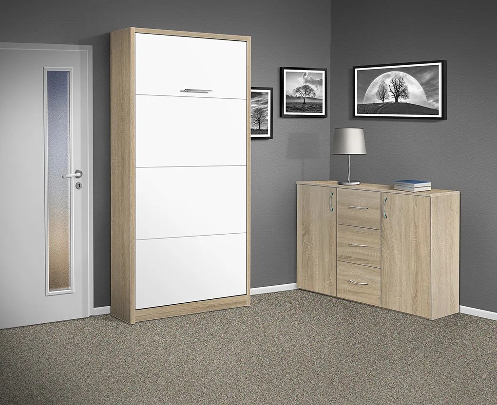 Nabytekmorava Sklápacia posteľ VS 3054 P - 200x90 cm farba lamina: agát/biele dvere