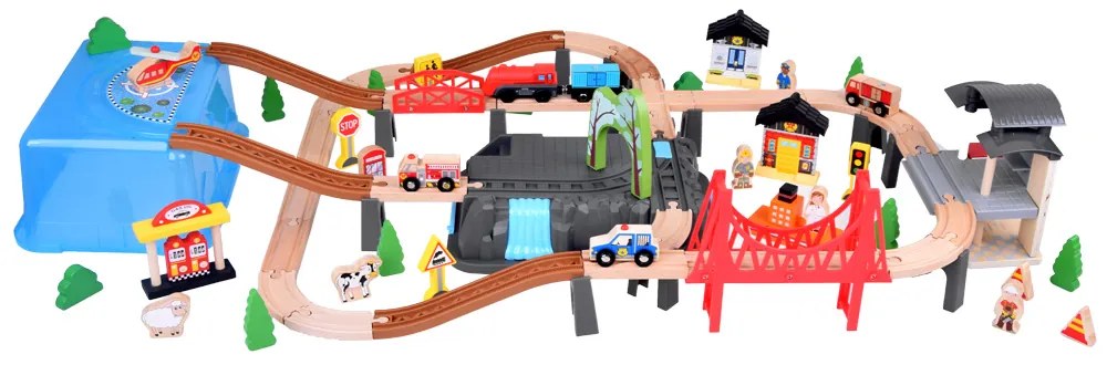 Drevená vláčiková trať s príslušenstvom 100 ks Jokomisiada ZA5380