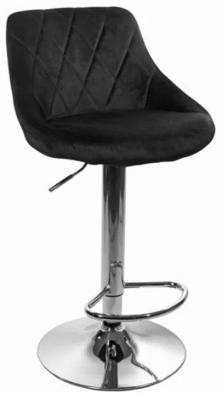 Zamatová barová stolička Oklahoma čierna s chrómovým podstavcom