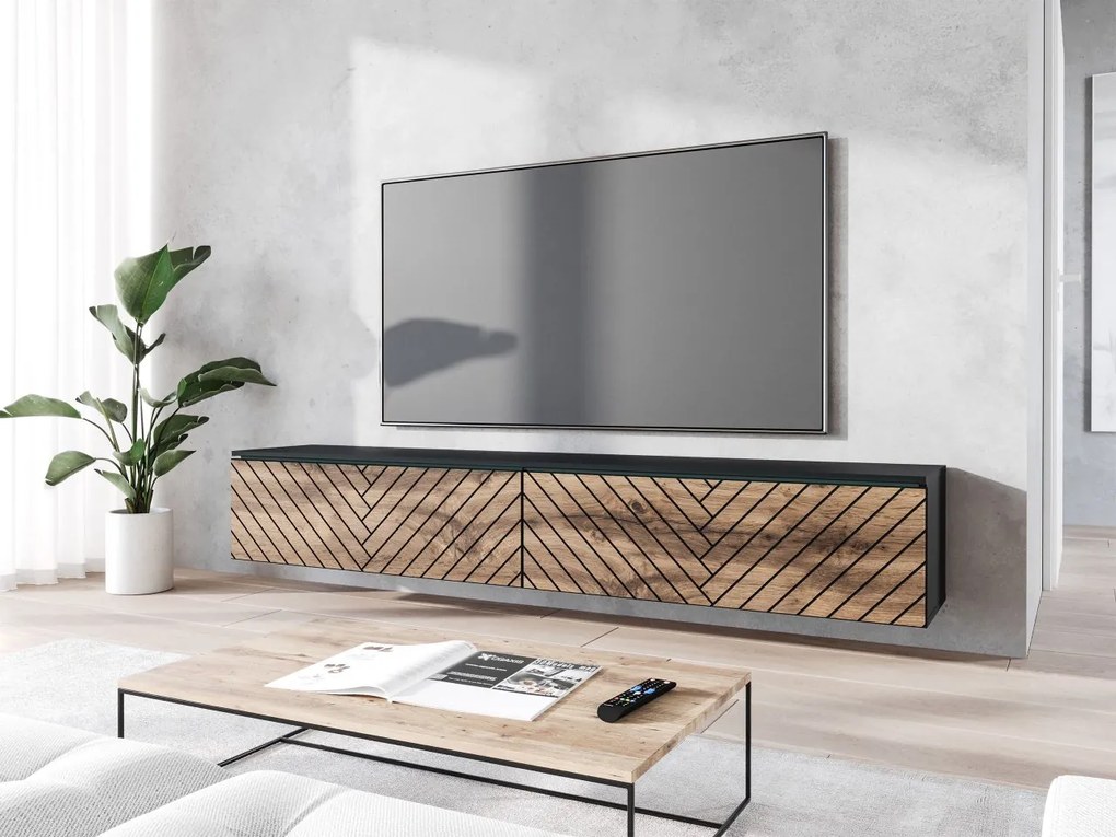 TV stolík/skrinka Dlone 180 MDF, Farby: čierny grafit / dub wotan, Osvetlenie: bez osvetlenia