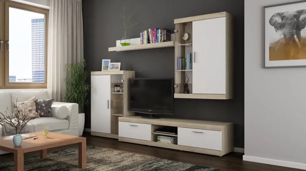 Obývacia stena Ares, dub sonoma/biela