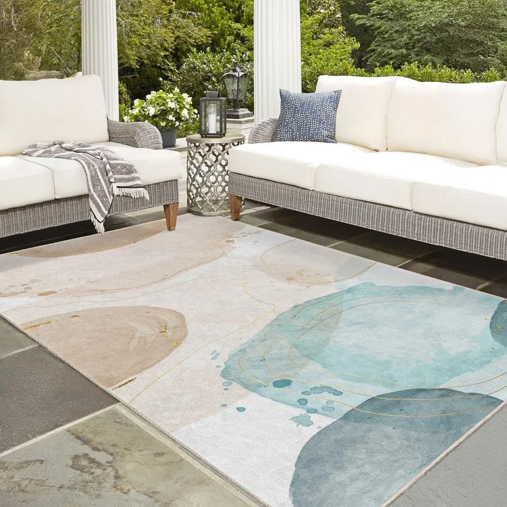 Krémovo-tyrkysový prateľný koberec 80x150 cm Puddle – Mila Home