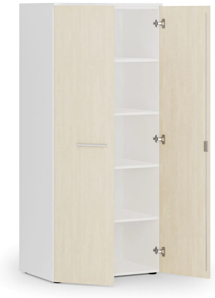 Kancelárska policová skriňa PRIMO WHITE s dverami, 800 x 500 x 1781 mm, biela/breza