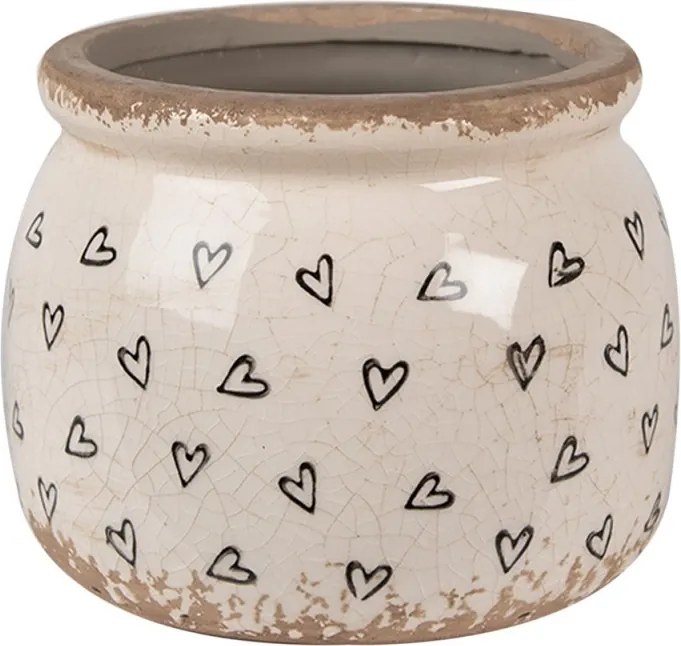 Béžový keramický obal na kvetináč so srdiečkami Hearti S - Ø 12*10 cm