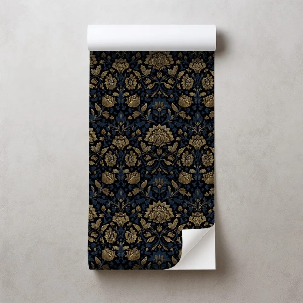 Samolepiaca tapeta zlaté kvety na tmavom pozadí