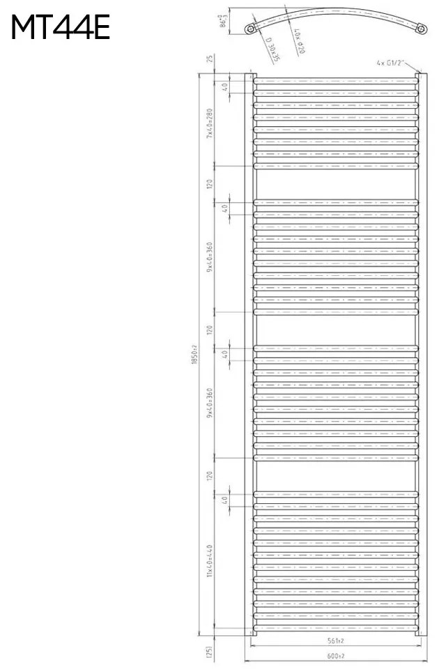 Mereo Mereo, Vykurovací rebrík oblý, 600x1850 mm, 1000 W, biely, elektrický, MER-MT44E