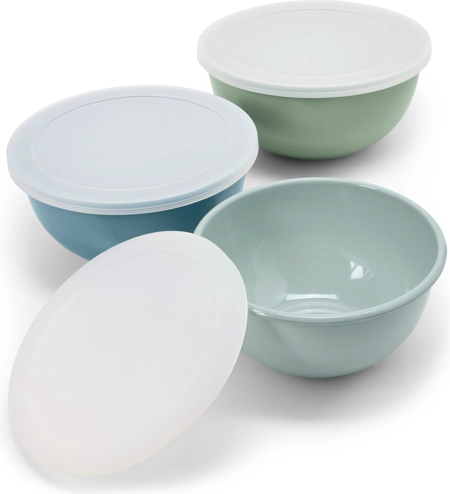 Smaltované misy s vekom na servírovanie a prípravu pokrmov, 3 ks