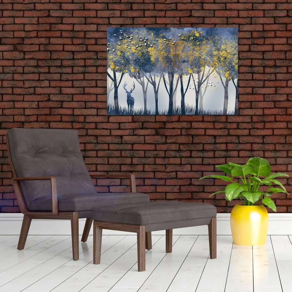 Obraz jeleňa v lese (90x60 cm)