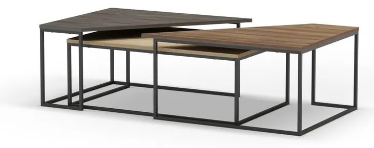 Konferenčné stolíky v súprave 3 ks s doskou v dekore orechového dreva v prírodnej farbe 70x110 cm Titan – Marckeric