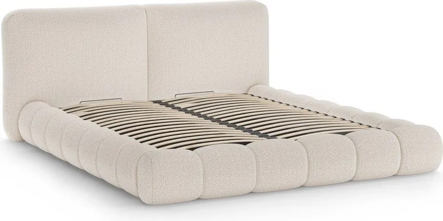 Béžová čalúnená dvojlôžková posteľ s úložným priestorom s roštom 160x200 cm Solange – Micadoni