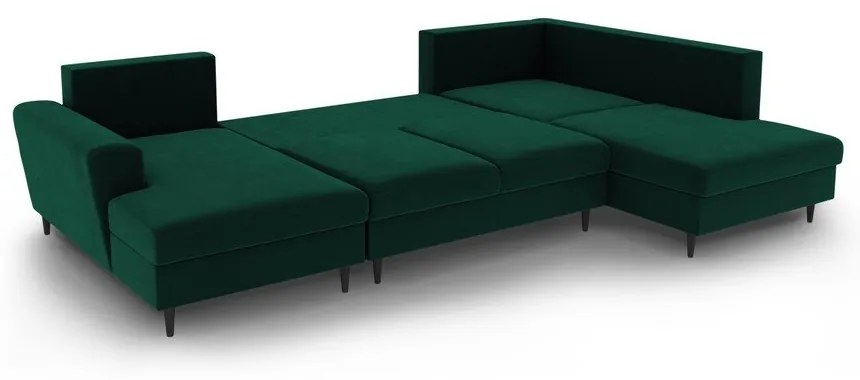 Zelená zamatová rozkladacia/s úložným priestorom rohová pohovka (pravý roh/do "U") Kyoto – Cosmopolitan Design
