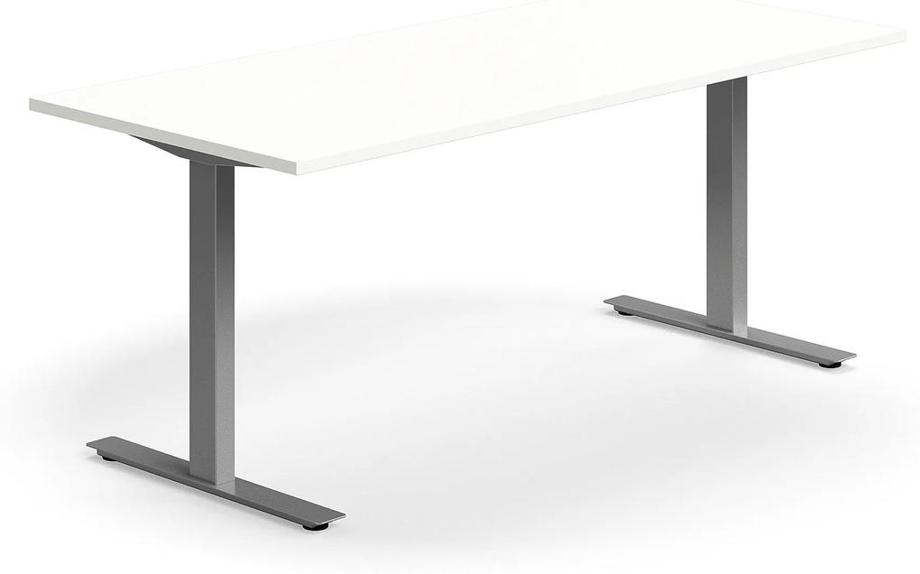 Kancelársky stôl QBUS, rovný, 1800x800 mm, T-rám, strieborný rám, biela