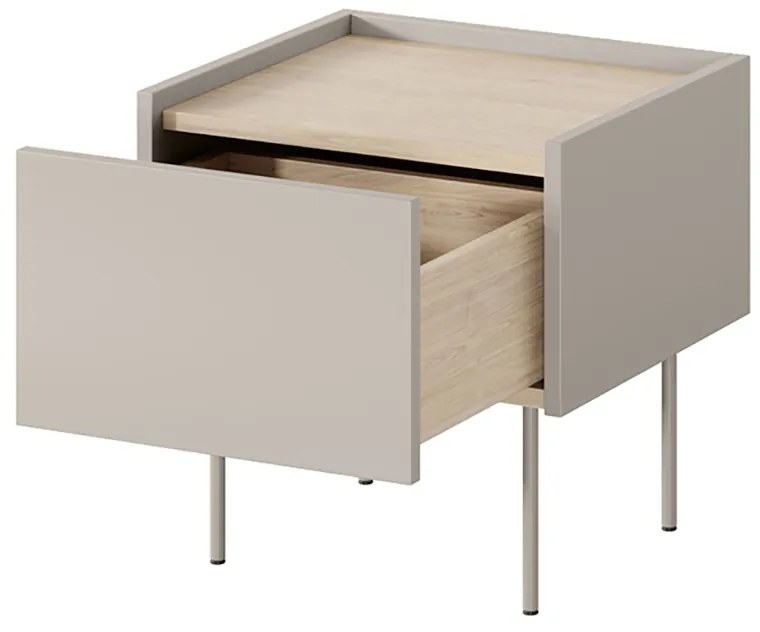 Nočný stolík so zásuvkou Desin 45 cm - kašmírová / dub nagano