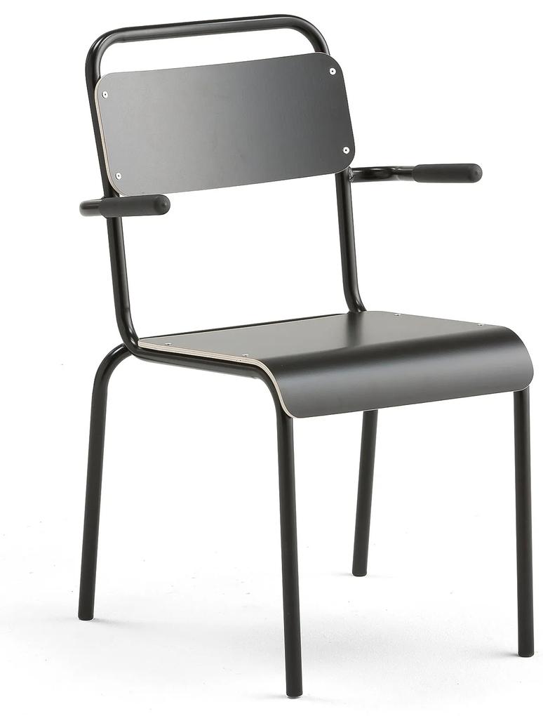 Jedálenská stolička FRISCO, s podrúčkami, čierny rám, čierny laminát
