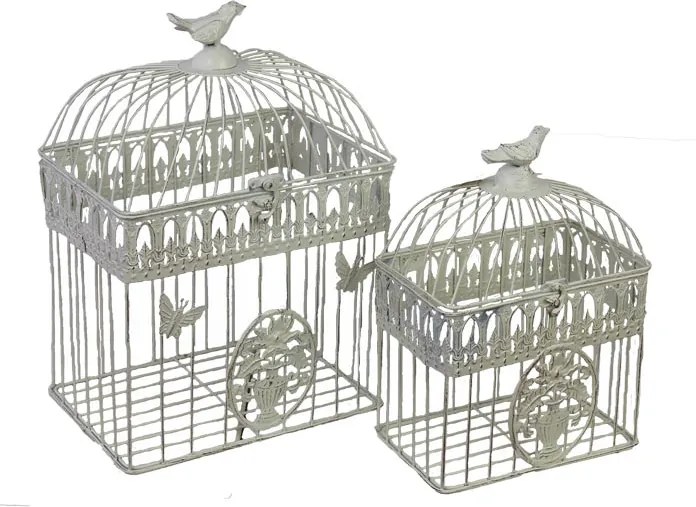 Morex Klietka kovová obdĺžniková s vtáčikom a motýľmi,sada 2kusov 22x14x30cm/28x20x43 cm