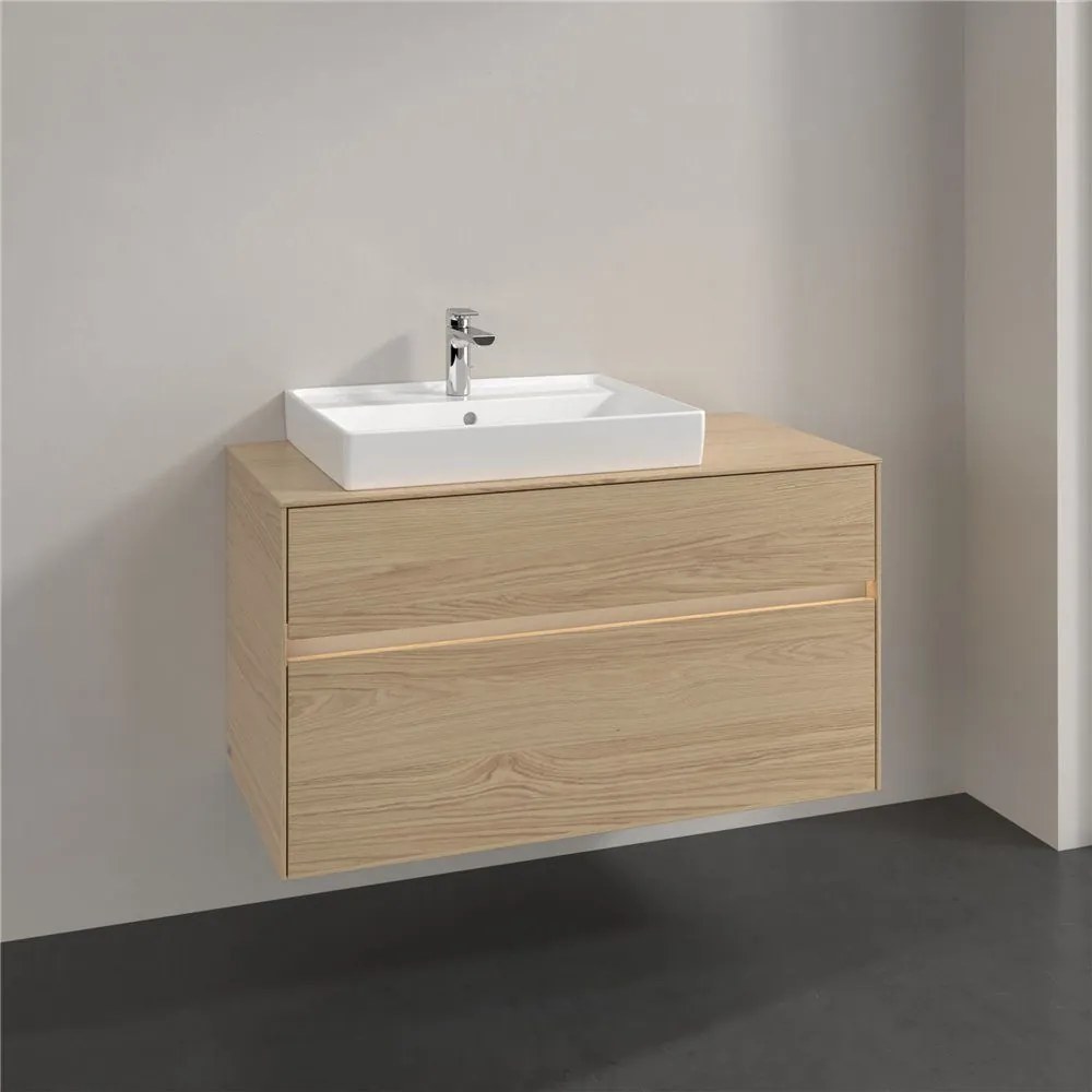 VILLEROY &amp; BOCH Collaro závesná skrinka pod umývadlo na dosku (umývadlo vľavo), 2 zásuvky, s LED osvetlením, 1000 x 500 x 548 mm, Nordic Oak, C017B0VJ