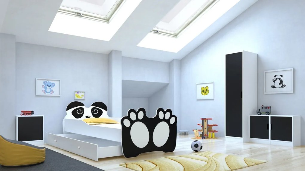 Detská posteľ zvieratko 160x80 so zásuvkou Farba: Bielo / čierna panda
